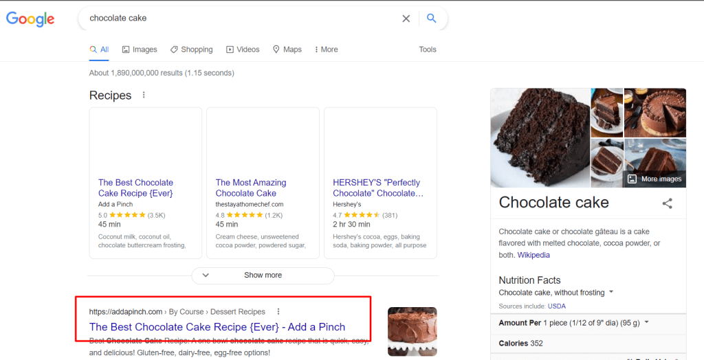 Ranking of "Chocolate Cake"