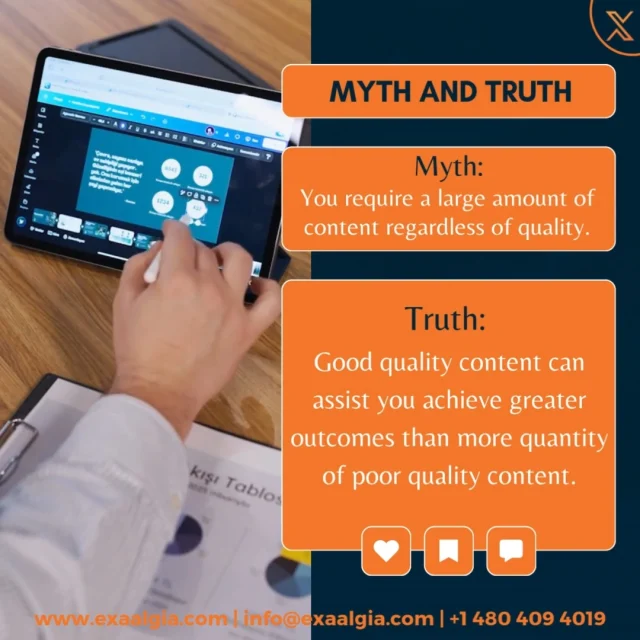 Myth-busting alert! 🚀 

Many believe that churning out a massive volume of content is the key to success, but the truth is that quality trumps quantity every time! 🎯 

Crafting well-researched, engaging, and valuable content can lead to greater outcomes than simply flooding your audience with mediocre posts. Focus on delivering insights that resonate, and watch your engagement soar! 🌟 

Let’s prioritize quality over quantity and elevate our content game together! 💪 

#Exaalgia #QualityContent #ContentMarketing #QualityOverQuantity #DigitalStrategy #MythBusting #DigitalMarketing #BrandGrowth #EngageYourAudience